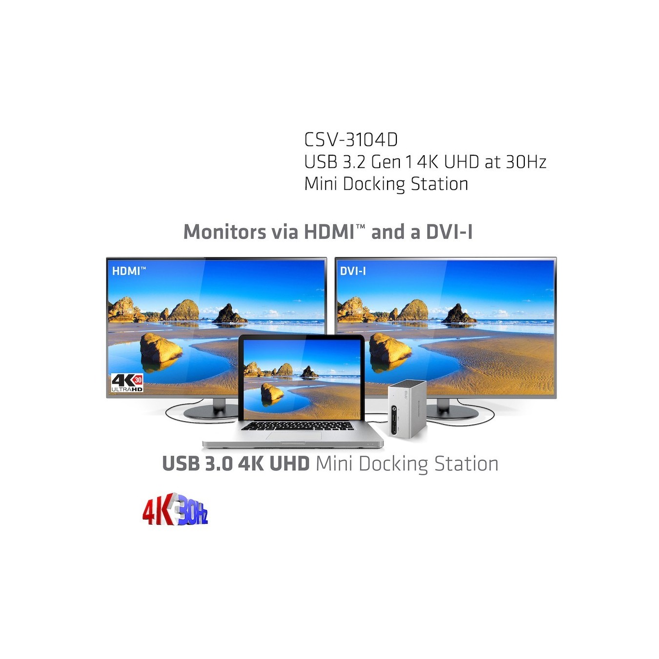 Club3D 4K Mini-Docking USB3 - to 4x USB3 HDMI DVI LAN Silver — Buy in Cyprus with Fast Delivery