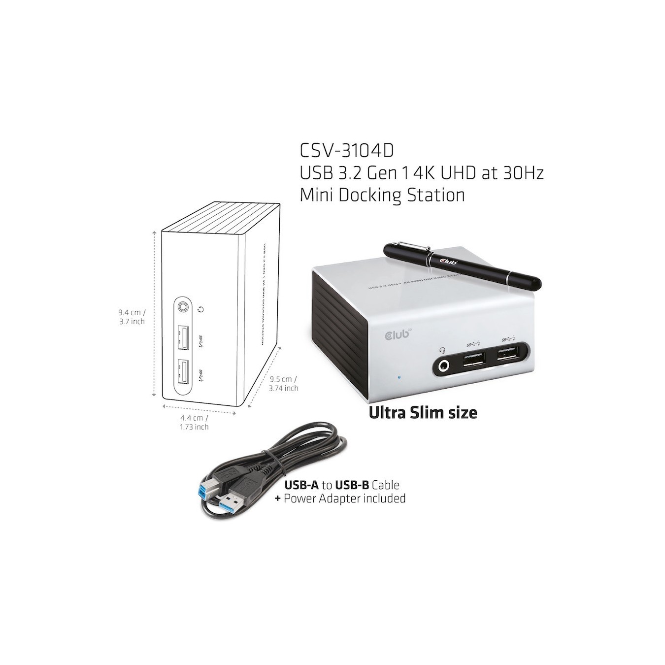 Club3D 4K Mini-Docking USB3 - to 4x USB3 HDMI DVI LAN Silver — Buy in Cyprus with Fast Delivery