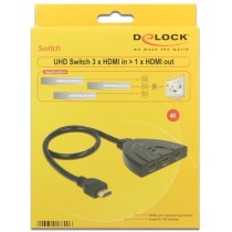 DELOCK HDMI UHD Switch - 3 x HDMI in to 1 x HDMI out - 4K - with integrated cable 50 cm — Buy in Cyprus with Fast Delivery