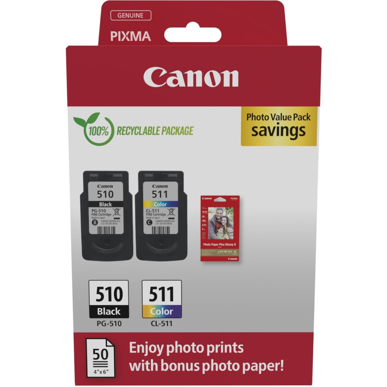 Canon Ink - 2970B017 - PG-510 CL-511 2-pack incl. Photo Paper — Buy in Cyprus with Fast Delivery