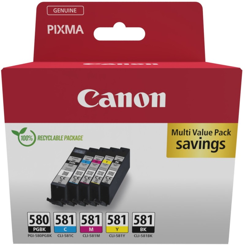 Buy Canon Ink PGI-580 CLI-581 5-pack - 2078C008 - (BK C M Y PGBK) in Cyprus, Nicosia, Limassol, Larnaka, Pafos