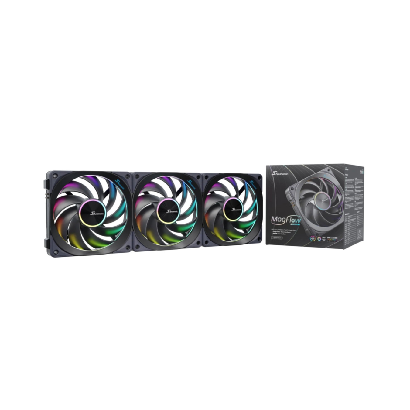 Seasonic MagFlow ARGB 120mm 3-Pack Case Fans - Magnetic Daisy-Chain, 5V ARGB, Quiet FDB — Buy in Cyprus with Fast Delivery