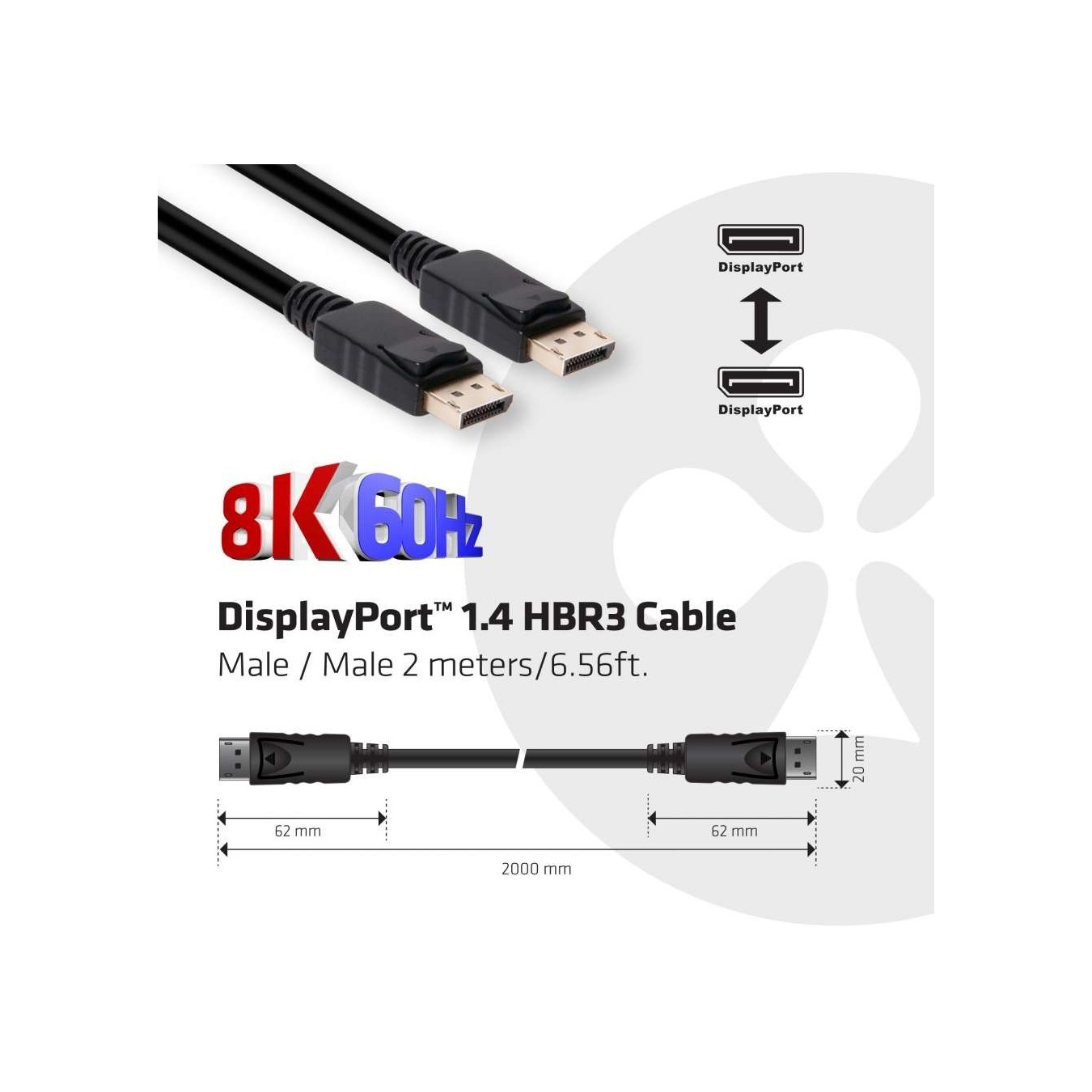 Club3D DisplayPort Cable - 1.4 HBR3 32.4Gb s 2m 8K60Hz St St Polybag — Buy in Cyprus with Fast Delivery