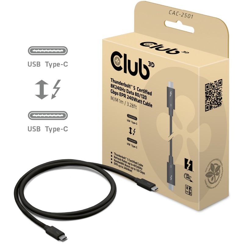 Buy Club3D Cable Thunderbolt5 certified - 8K240Hz 80 120Gbps 1m in Cyprus, Nicosia, Limassol, Larnaka, Pafos