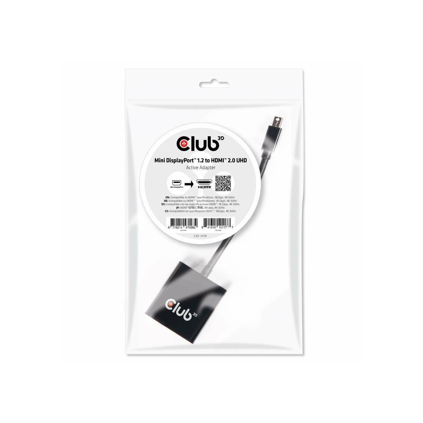 Club3D Adapter - MiniDisplayPort to HDMI 2.0 3D 4K60Hz Active Polybag — Buy in Cyprus with Fast Delivery