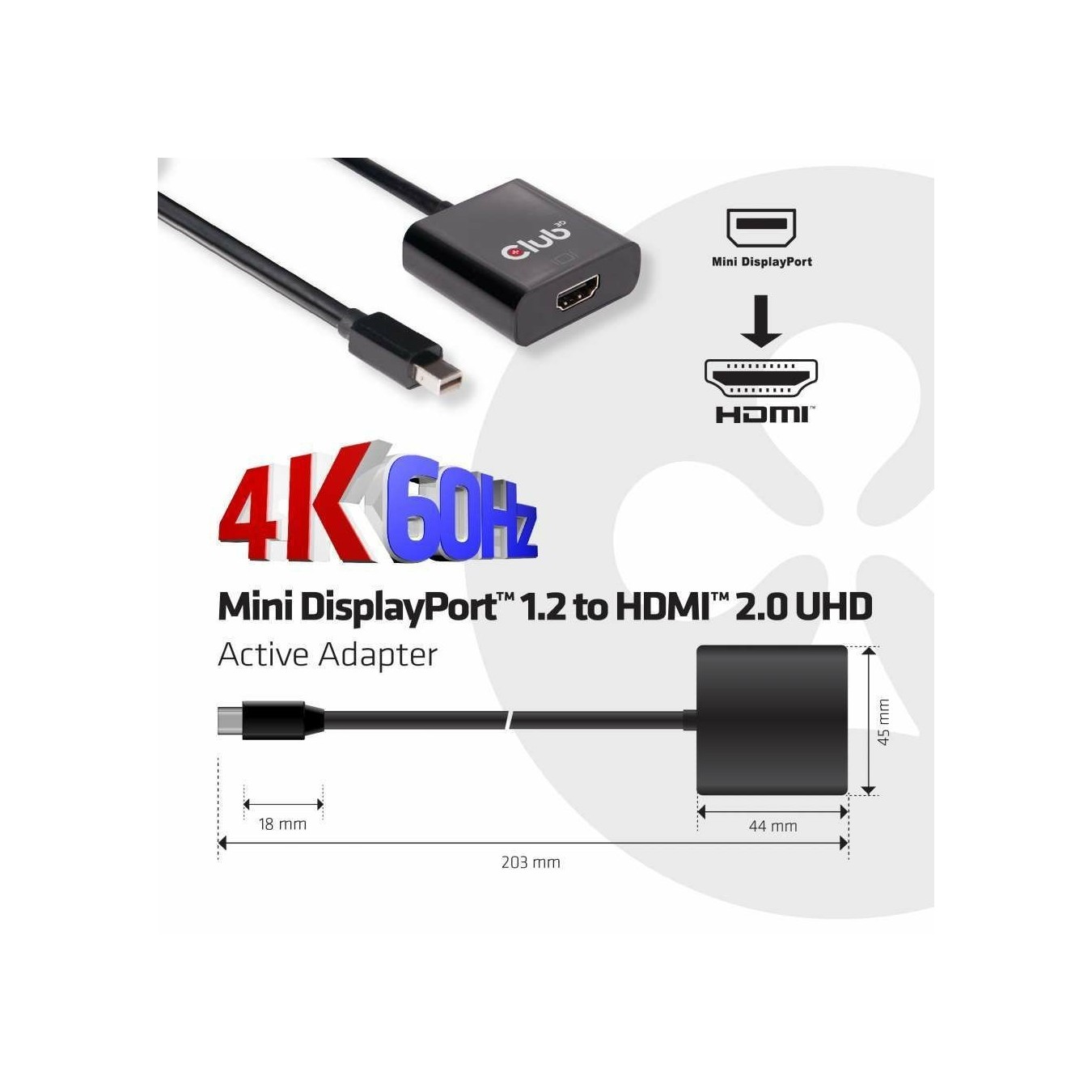 Club3D Adapter - MiniDisplayPort to HDMI 2.0 3D 4K60Hz Active Polybag — Buy in Cyprus with Fast Delivery