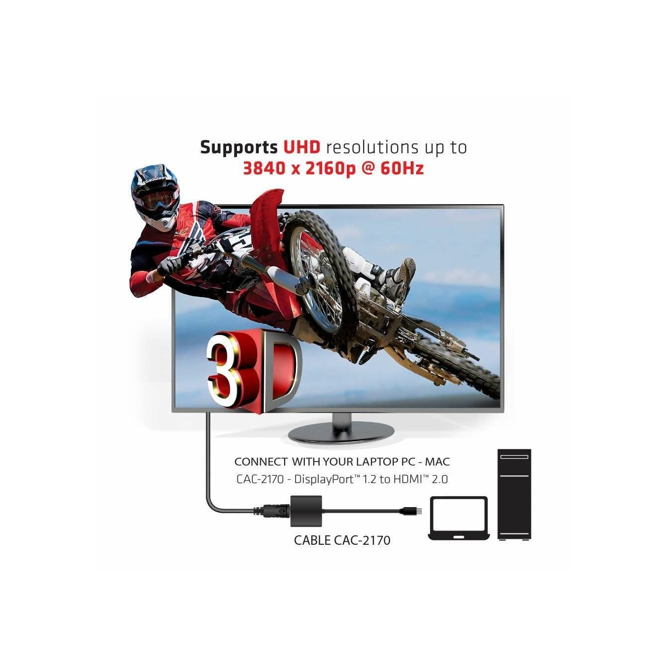 Club3D Adapter - MiniDisplayPort to HDMI 2.0 3D 4K60Hz Active Polybag — Buy in Cyprus with Fast Delivery