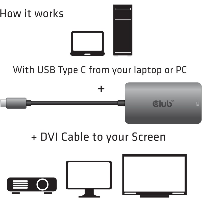 Buy Club3D USB 3.2 Type-C to DVI-D Active Adapter - St Bu in Cyprus, Nicosia, Limassol, Larnaka, Pafos