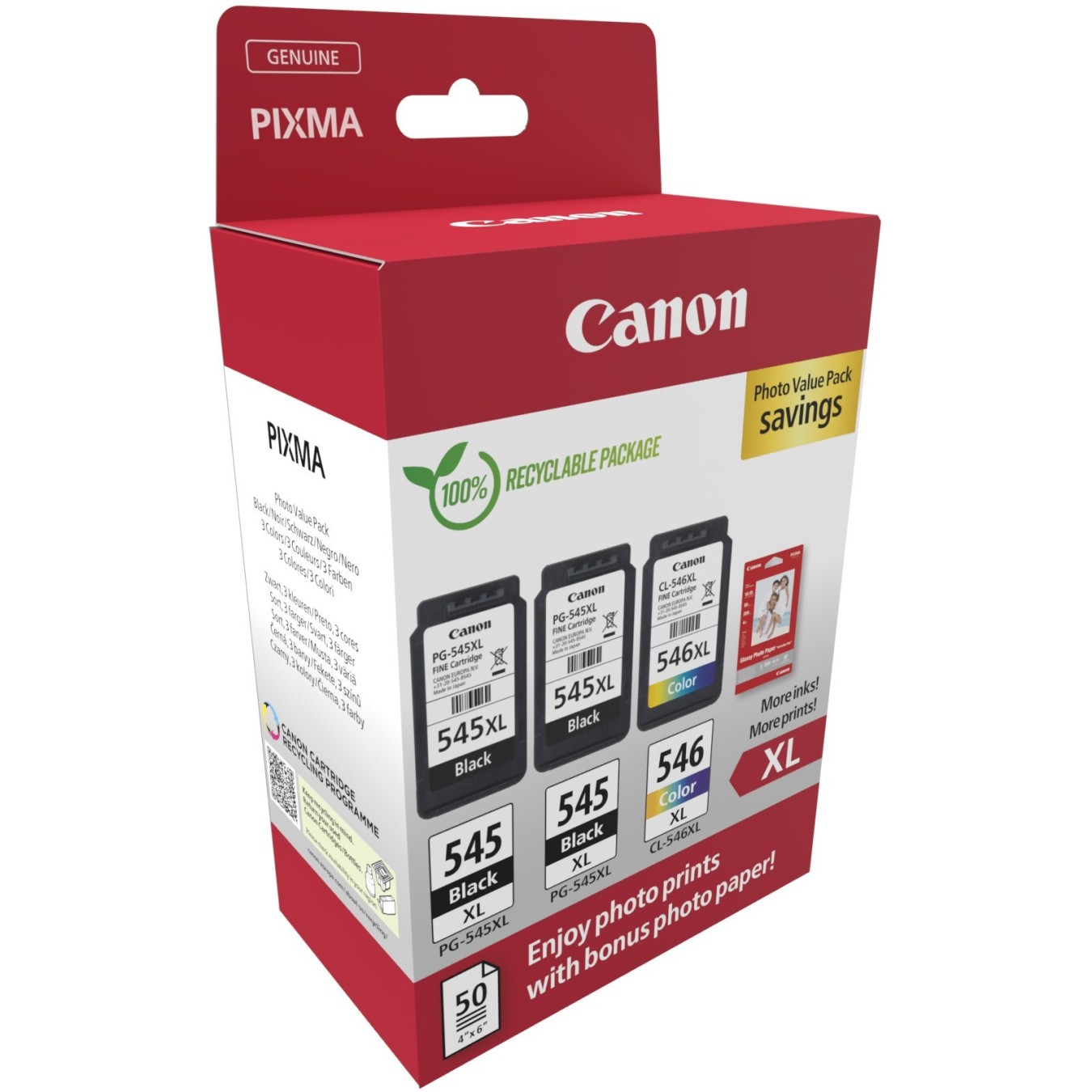Canon Ink PG-545XL CL-546XL - 8286B015 - 3-pack (2x BK Color) incl. Photo Paper — Buy in Cyprus with Fast Delivery