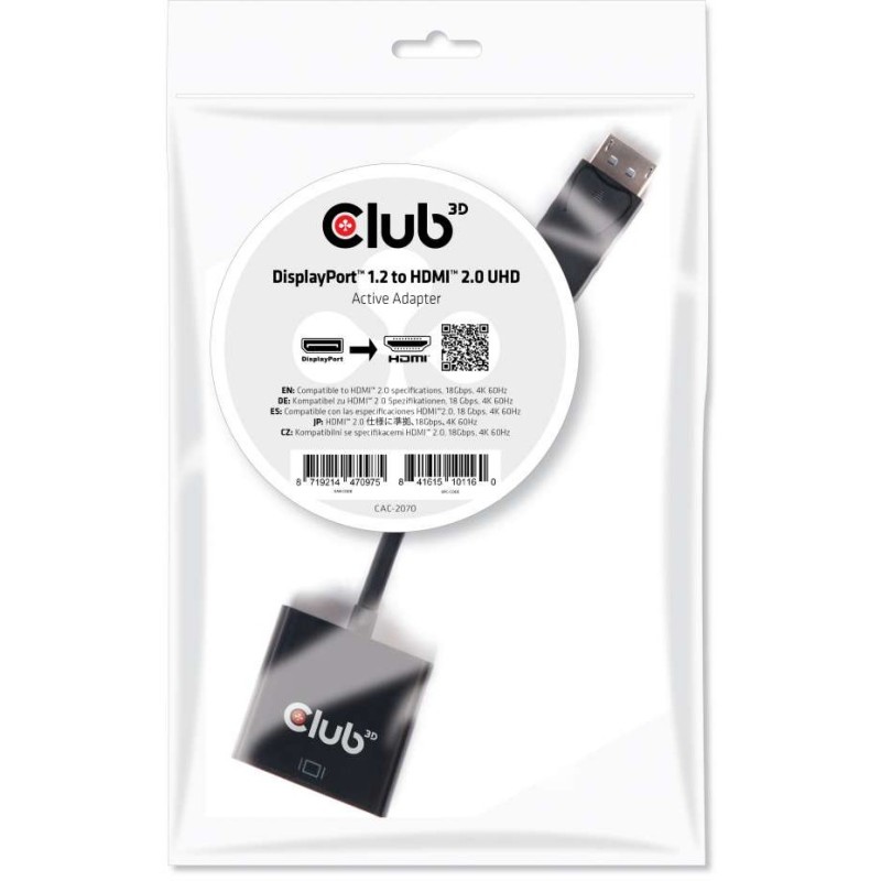 Buy Club3D DisplayPort to HDMI 2.0 3D 4K60Hz Active Adapter - Polybag in Cyprus, Nicosia, Limassol, Larnaka, Pafos