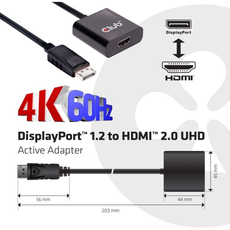 Buy Club3D DisplayPort to HDMI 2.0 3D 4K60Hz Active Adapter - Polybag in Cyprus, Nicosia, Limassol, Larnaka, Pafos