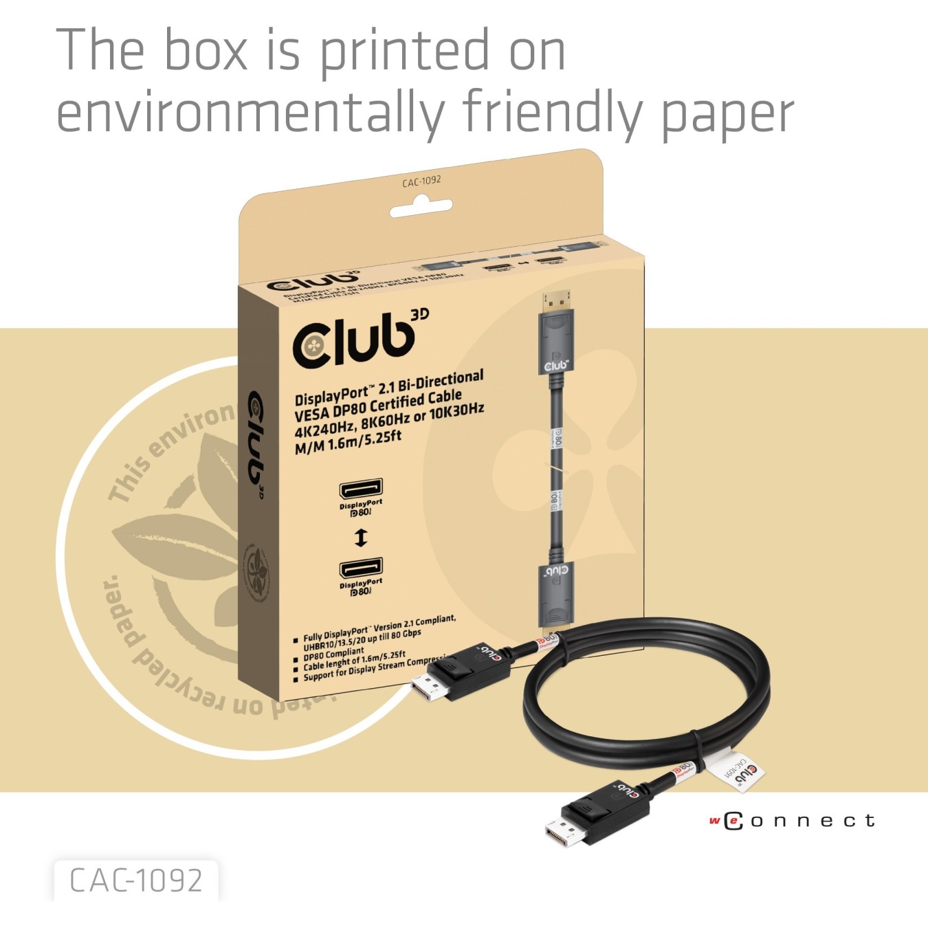 Club3D DisplayPort Cable 2.1 - DP80 certified 1.6m 10K 8K 4K St St retail — Buy in Cyprus with Fast Delivery