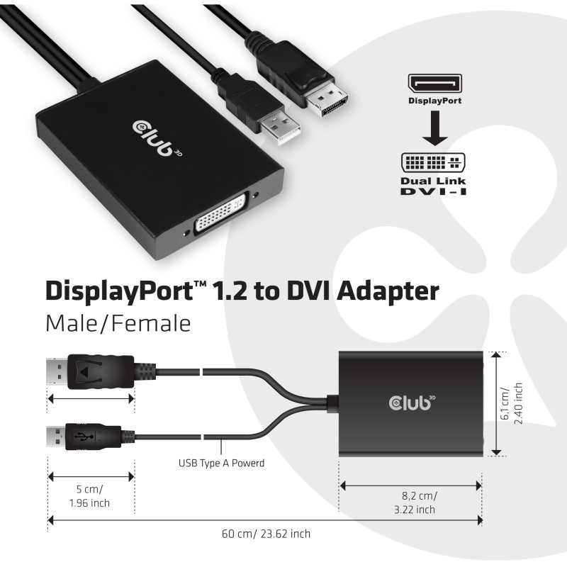 Buy Club3D Adapter DisplayPort to DVI-D - Active Dual in Cyprus, Nicosia, Limassol, Larnaka, Pafos