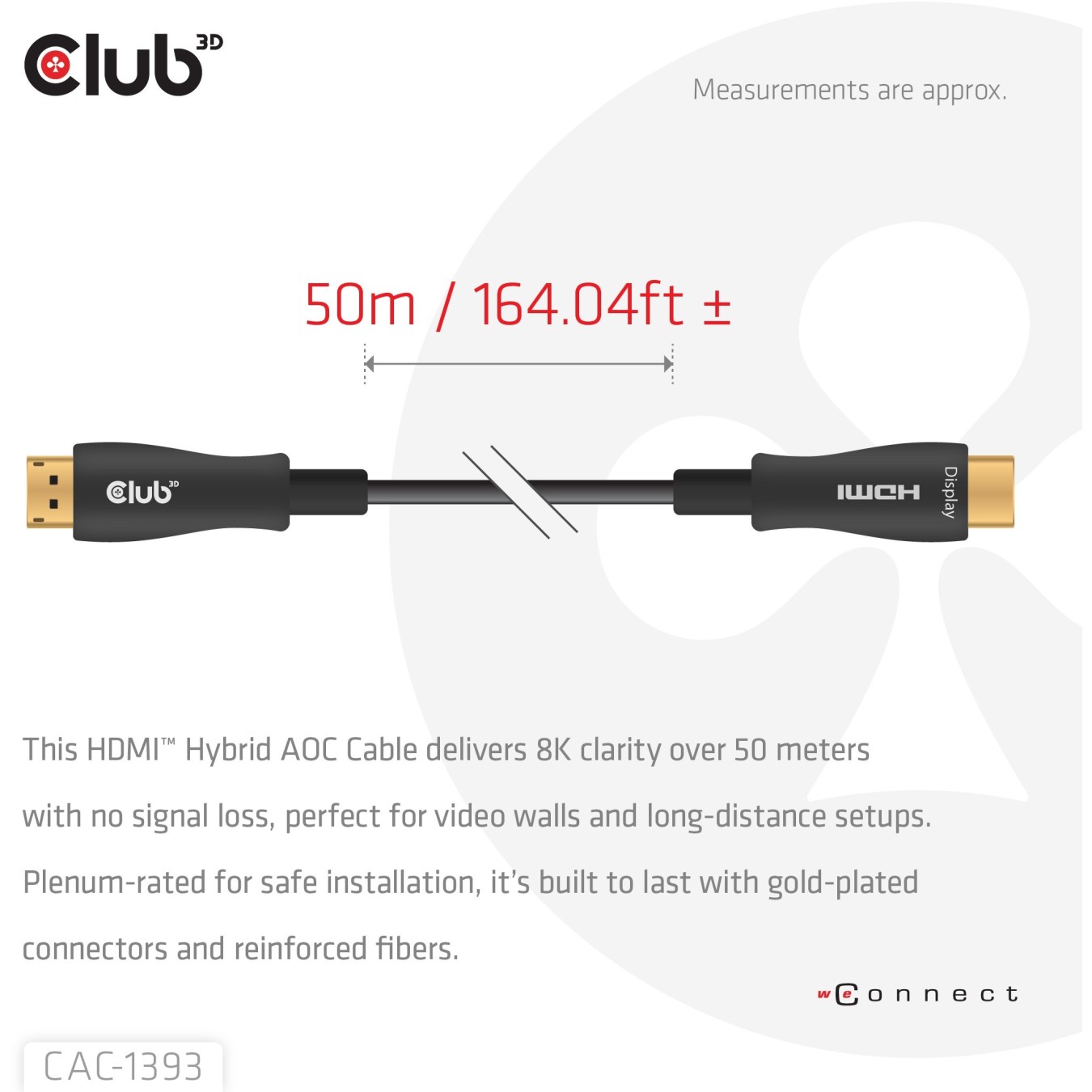 Club3D HDMI Cable A - to A 2.1 active optical 8K60Hz UHD 50 meter retail — Buy in Cyprus with Fast Delivery