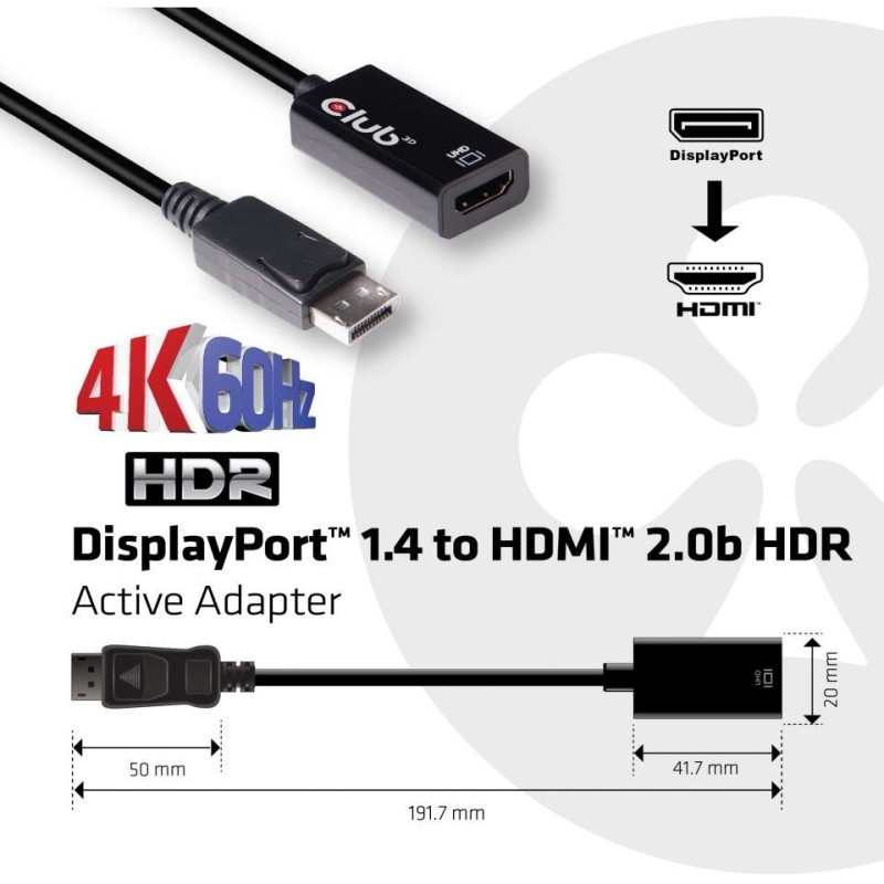 Buy Club3D DisplayPort to HDMI 2.0b HDR 4K60Hz Active Adapter in Cyprus, Nicosia, Limassol, Larnaka, Pafos
