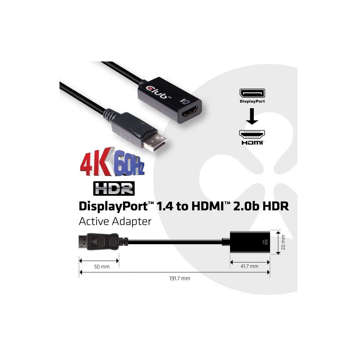Club3D DisplayPort to HDMI 2.0b HDR 4K60Hz Active Adapter — Buy in Cyprus with Fast Delivery