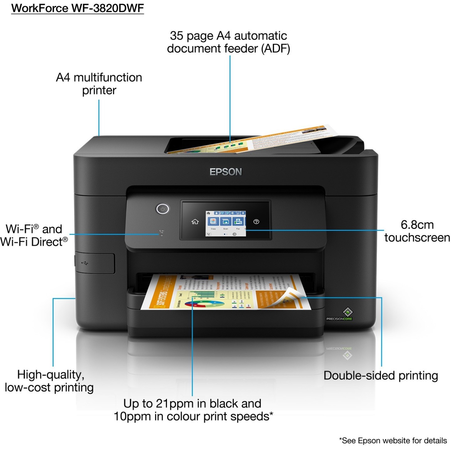 Epson WorkForce Pro - WF-3820DWF - Inkjet Printer, 4-in-1, A4, LAN, WLAN, WiFi, ADF — Buy in Cyprus with Fast Delivery