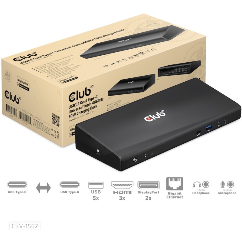 Buy Club3D 4K ChargingDock USB-C - 6xUSB3 2xDP HDMI LAN Audio in Cyprus, Nicosia, Limassol, Larnaka, Pafos