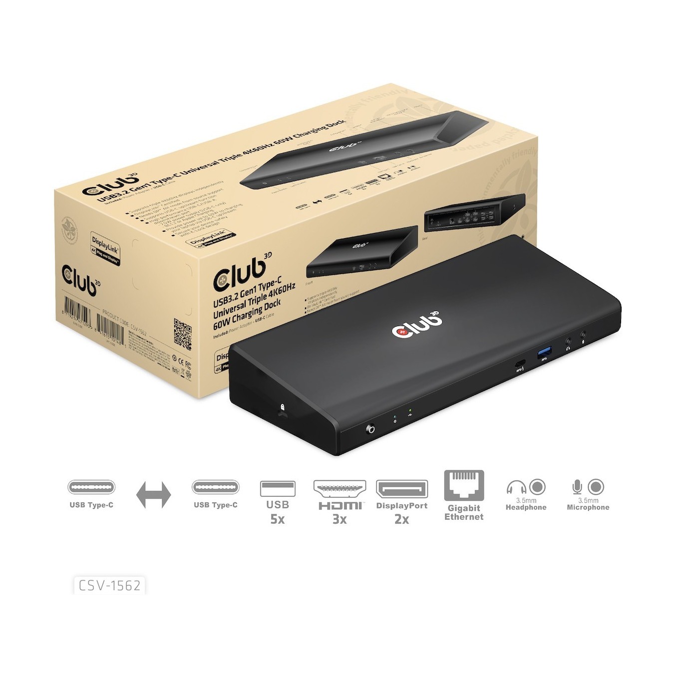 Club3D 4K ChargingDock USB-C - 6xUSB3 2xDP HDMI LAN Audio — Buy in Cyprus with Fast Delivery