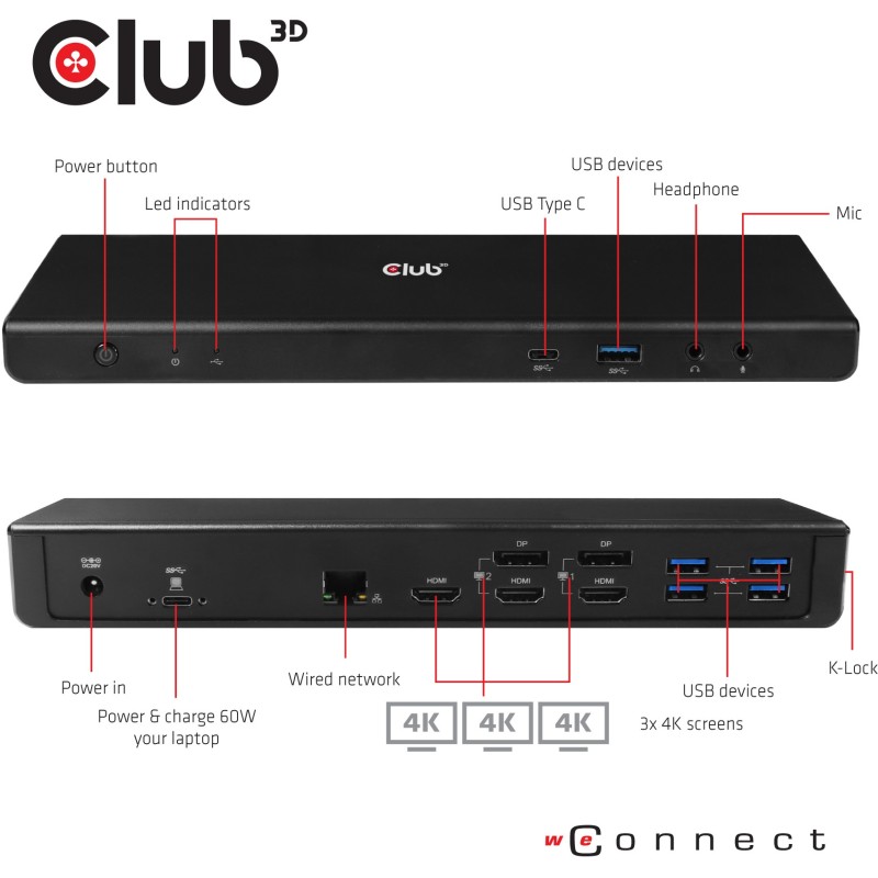 Buy Club3D 4K ChargingDock USB-C - 6xUSB3 2xDP HDMI LAN Audio in Cyprus, Nicosia, Limassol, Larnaka, Pafos
