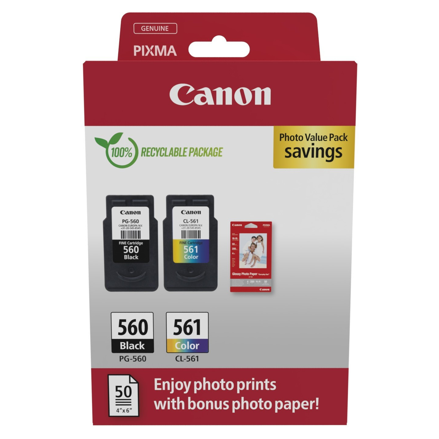 Canon Ink PG-560 CL-561 - 3713C008 - 2-Piece Multipack (Black Color) incl. Photo Paper — Buy in Cyprus with Fast Delivery
