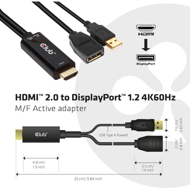 Buy Club3D HDMI 2.0 to DP 1.2 4K60Hz HDR Active Adapter in Cyprus, Nicosia, Limassol, Larnaka, Pafos