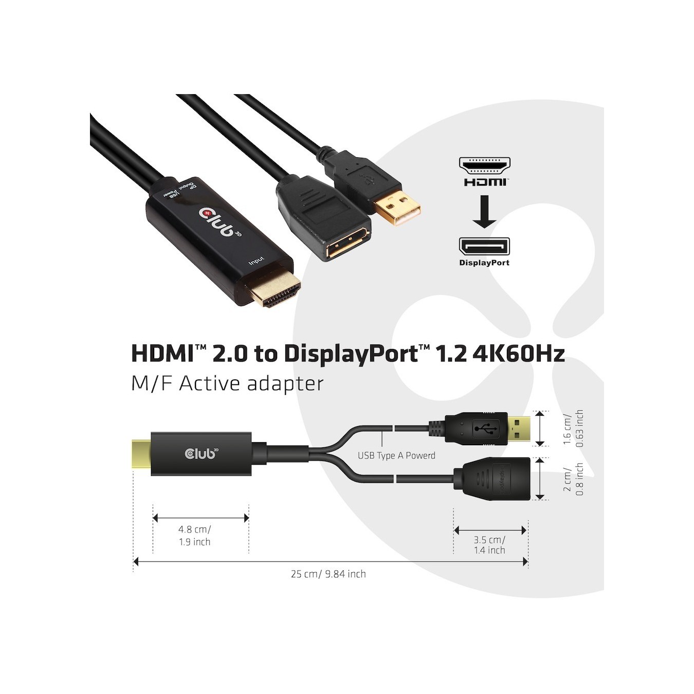 Club3D HDMI 2.0 to DP 1.2 4K60Hz HDR Active Adapter — Buy in Cyprus with Fast Delivery
