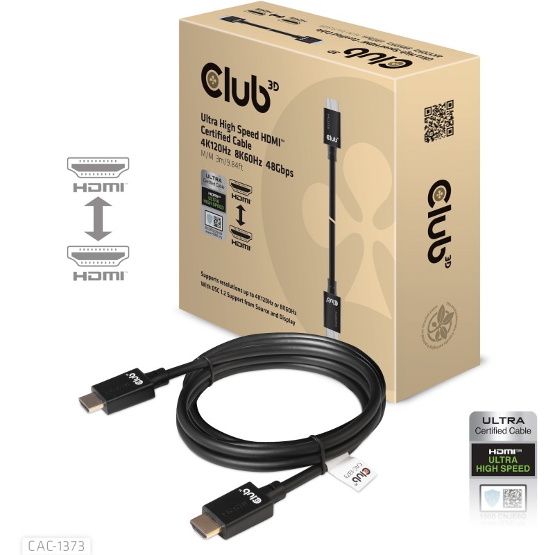 Buy Club3D HDMI Cable - A to A, 2.1 Ultra High Speed, 10K HDR, 3 m, retail in Cyprus, Nicosia, Limassol, Larnaka, Pafos