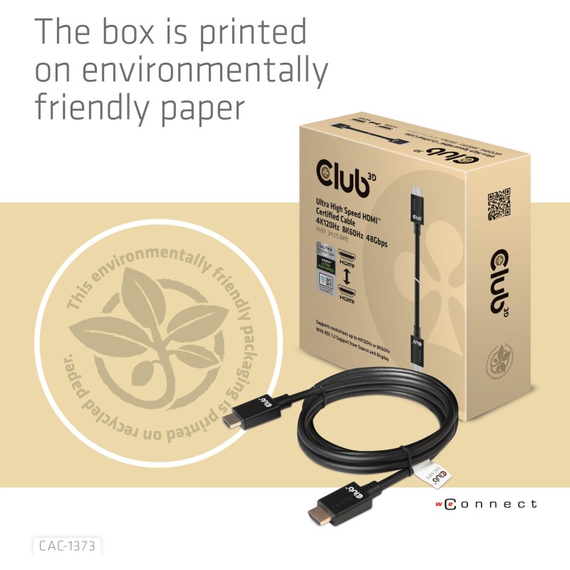 Buy Club3D HDMI Cable - A to A, 2.1 Ultra High Speed, 10K HDR, 3 m, retail in Cyprus, Nicosia, Limassol, Larnaka, Pafos