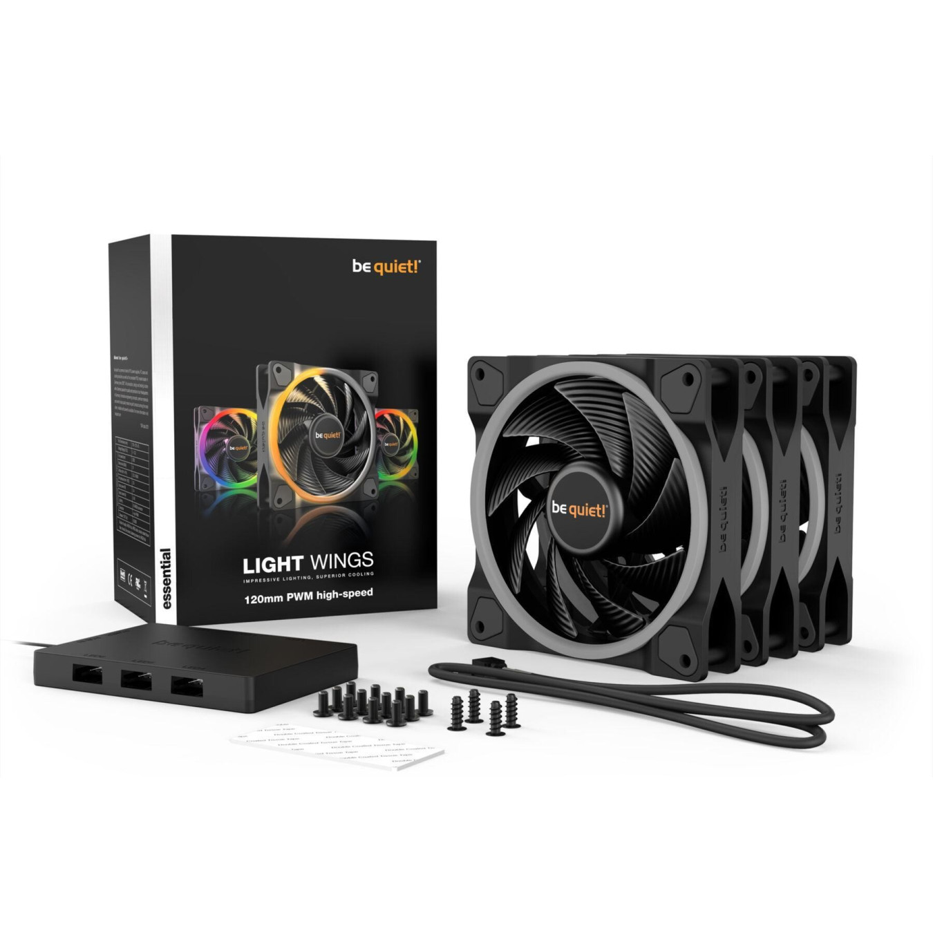 Be Quiet! Light Wings 120mm PWM High-Speed Triple Fan Pack - Black, ARGB, 2500 RPM, 52.3 CFM