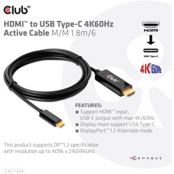 Buy Club3D HDMI Cable A - to USB-C active 4K60Hz 1.8m retail in Cyprus, Nicosia, Limassol, Larnaka, Pafos
