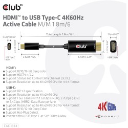 Buy Club3D HDMI Cable A - to USB-C active 4K60Hz 1.8m retail in Cyprus, Nicosia, Limassol, Larnaka, Pafos