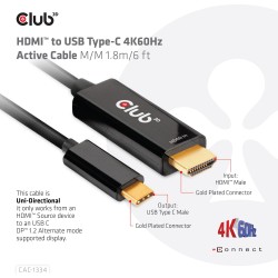 Buy Club3D HDMI Cable A - to USB-C active 4K60Hz 1.8m retail in Cyprus, Nicosia, Limassol, Larnaka, Pafos