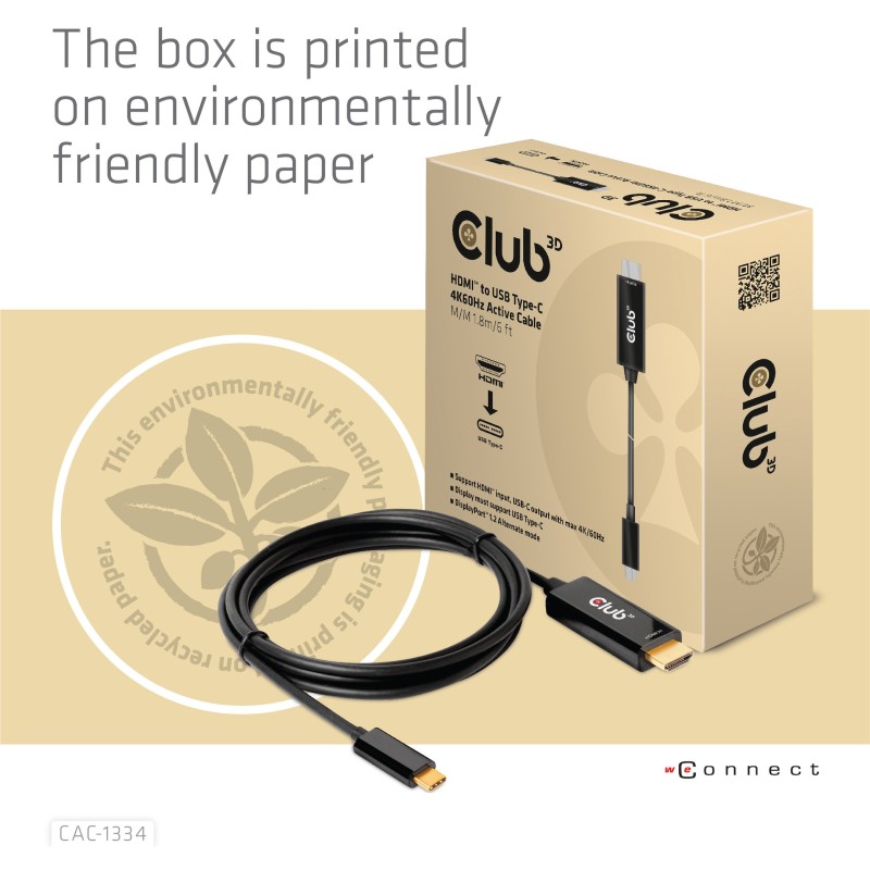 Buy Club3D HDMI Cable A - to USB-C active 4K60Hz 1.8m retail in Cyprus, Nicosia, Limassol, Larnaka, Pafos