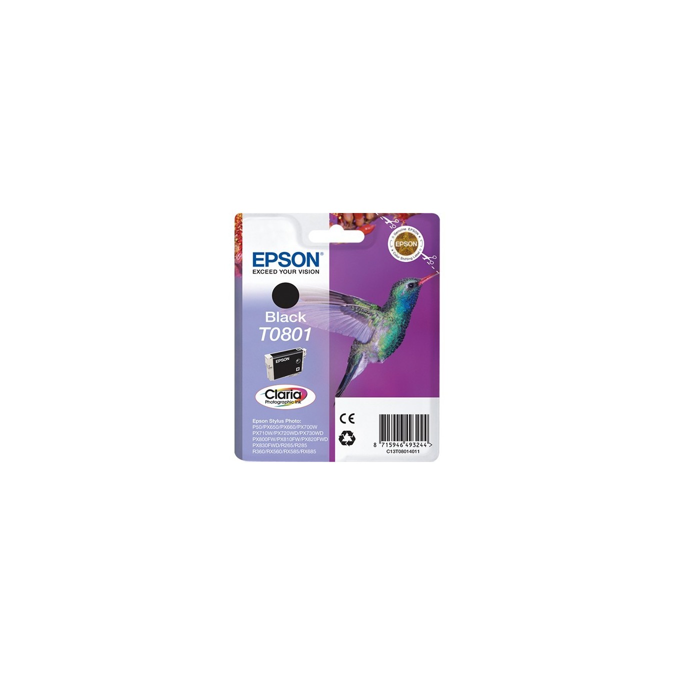 Epson Ink Cartridge - T0801 - Black, Standard Capacity, 7.4ml, 330 pages, 1-pack blister without alarm