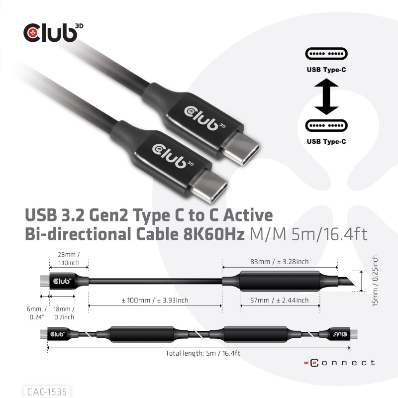 Buy Club3D Cable - USB 3.2 Type-C 5m Active St St in Cyprus, Nicosia, Limassol, Larnaka, Pafos
