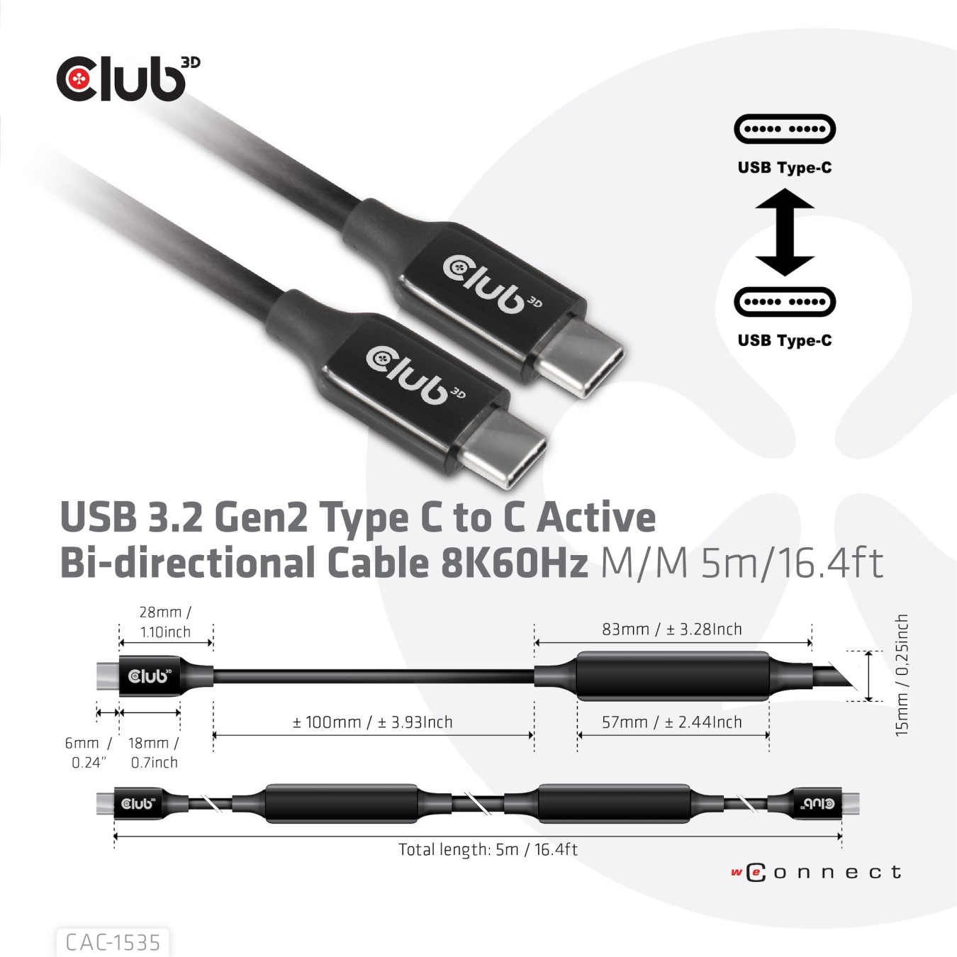 Club3D Cable - USB 3.2 Type-C 5m Active St St — Buy in Cyprus with Fast Delivery