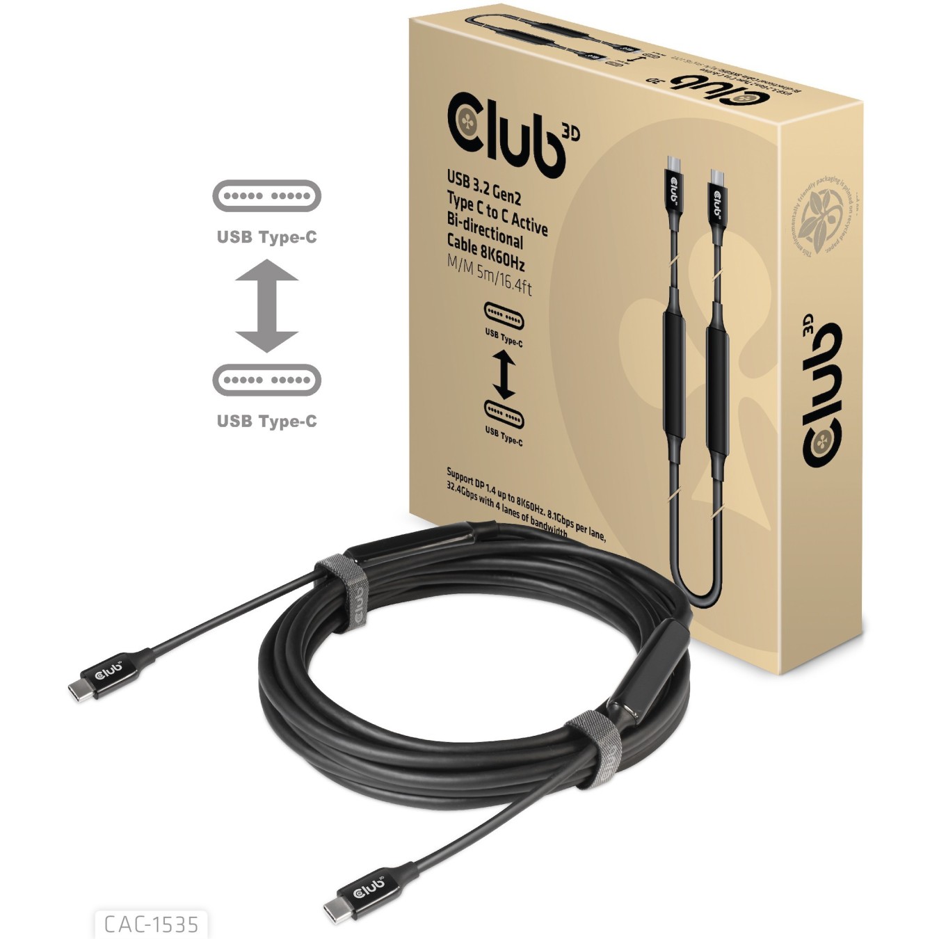 Club3D Cable - USB 3.2 Type-C 5m Active St St — Buy in Cyprus with Fast Delivery