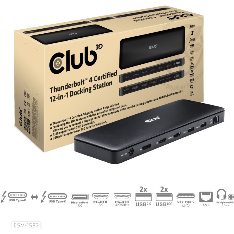 Buy Club3D Thunderbolt4 12-in-1 Docking Station - 3 Displays in Cyprus, Nicosia, Limassol, Larnaka, Pafos