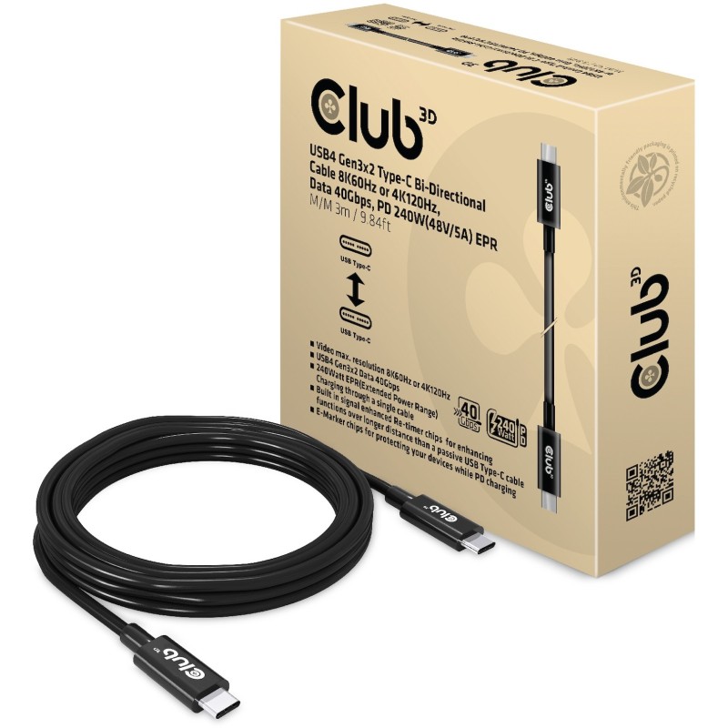 Buy Club3D USB 4 Type-C Cable - PD 240W 8K 40Gbps 3m St St in Cyprus, Nicosia, Limassol, Larnaka, Pafos