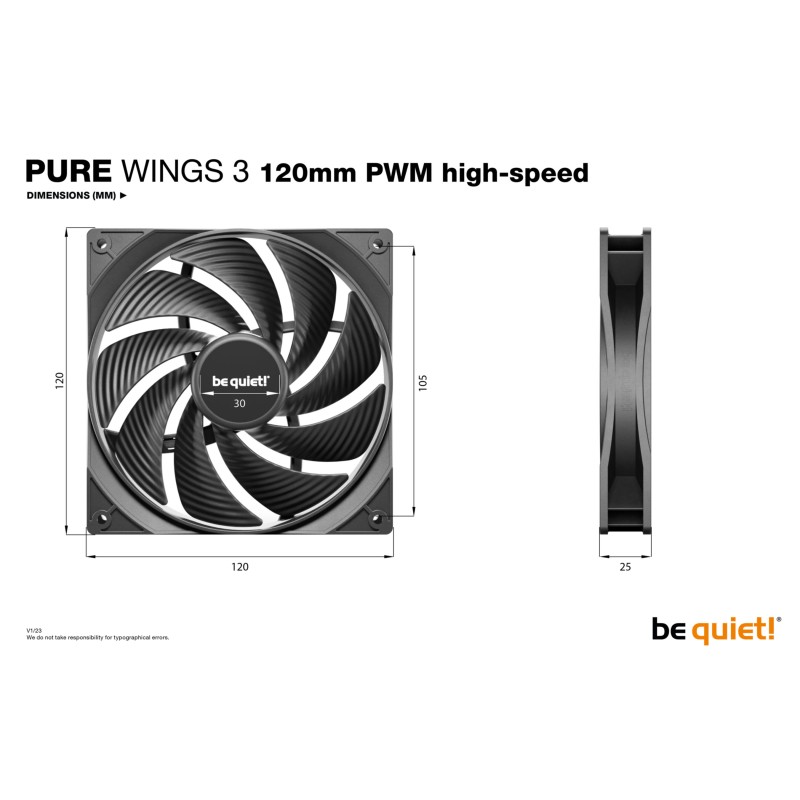Buy Be Quiet Pure Wings 3 High-Speed PWM 120mm Fan - BL106 - Black, 2100 RPM, 59... in Cyprus, Nicosia, Limassol, Larnaka, Pafos