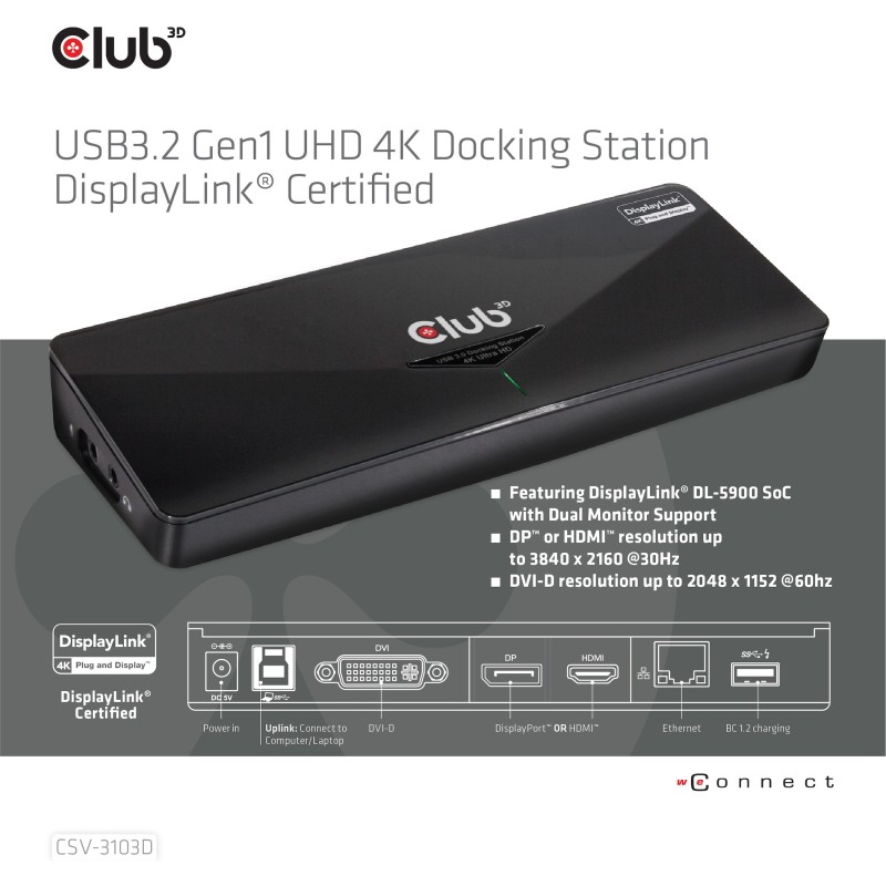 Buy Club3D 4K Dockingstation USB3 - to 3xUSB3 HDMI DP DVI Black in Cyprus, Nicosia, Limassol, Larnaka, Pafos