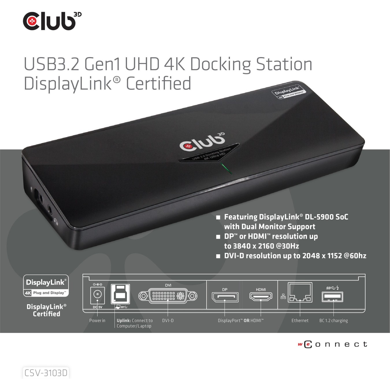Club3D 4K Dockingstation USB3 - to 3xUSB3 HDMI DP DVI Black — Buy in Cyprus with Fast Delivery