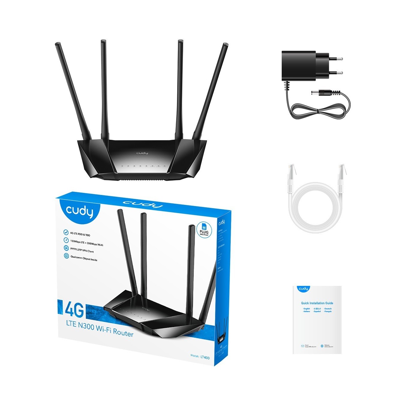 Cudy LT400 – 4G LTE Cat4 N300 Wi-Fi Router 150Mbps 4 Ports | Armenius Store
