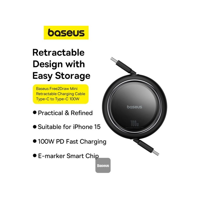Buy Baseus Cable USB-C to USB-C Pathfinder Retractable Cable - 100W 1m Black in Cyprus, Nicosia, Limassol, Larnaka, Pafos