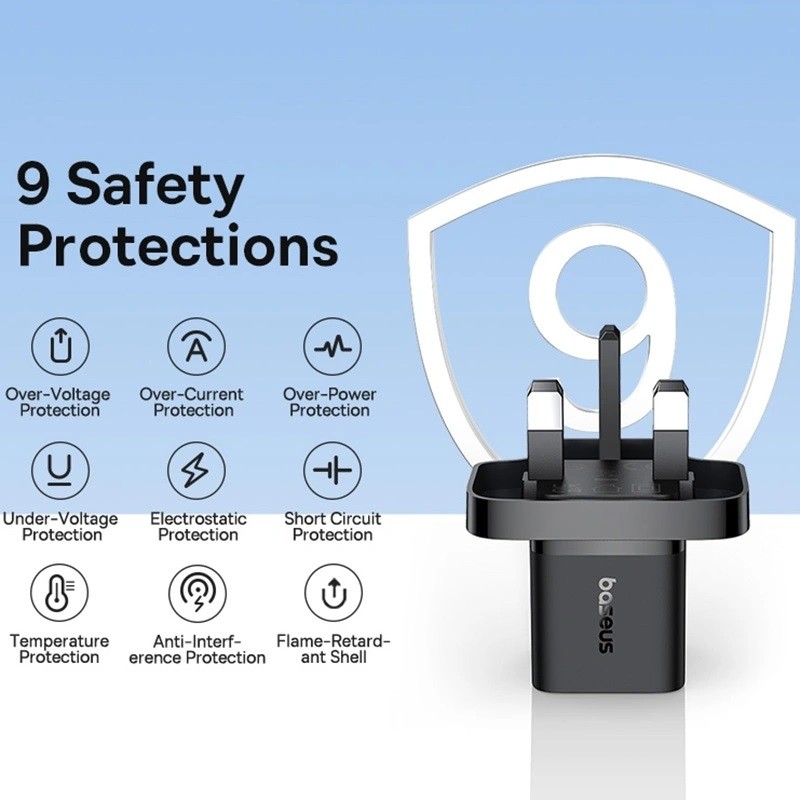 Buy Baseus Charger Wall - 20W USB-C UK MINI GaN5 Black in Cyprus, Nicosia, Limassol, Larnaka, Pafos