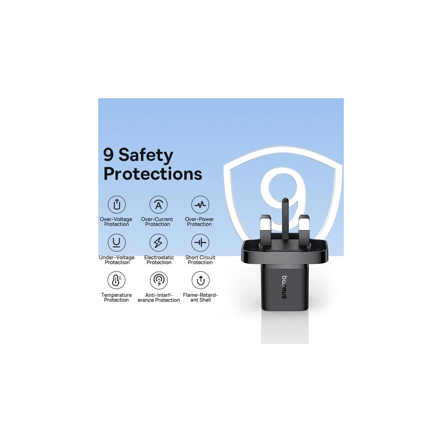 Baseus Charger Wall - 20W USB-C UK MINI GaN5 Black — Buy in Cyprus with Fast Delivery