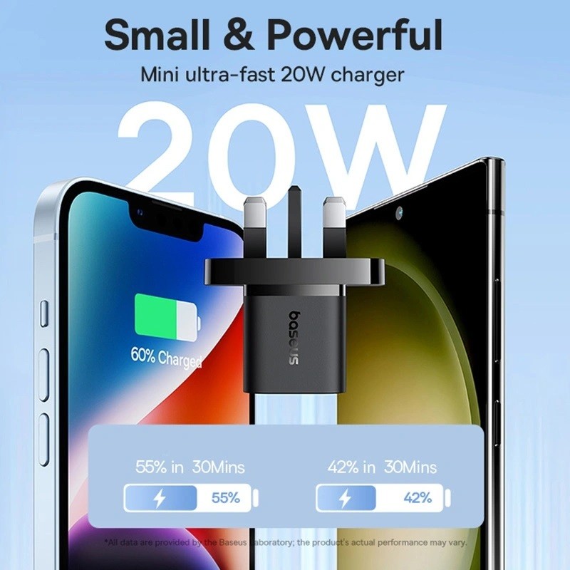 Buy Baseus Charger Wall - 20W USB-C UK MINI GaN5 Black in Cyprus, Nicosia, Limassol, Larnaka, Pafos
