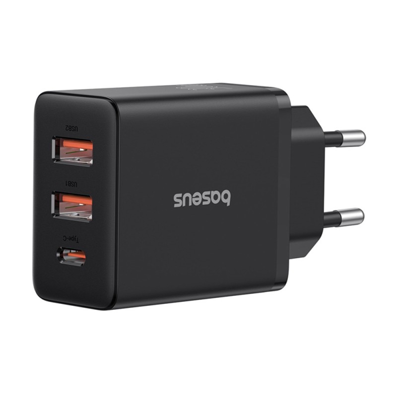 Buy Baseus Charger Wall 30W 2xUSB-A 1xUSB-C Cube EU Black - Characteristics in Cyprus, Nicosia, Limassol, Larnaka, Pafos