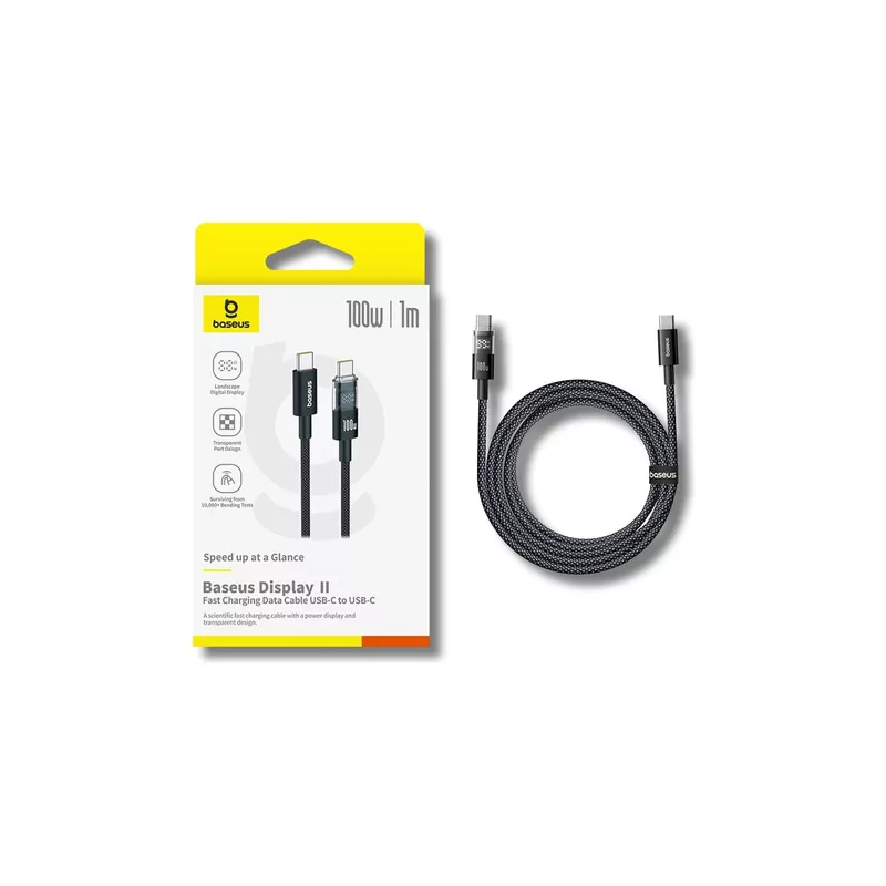 Buy Baseus Cable USB-C to USB-C - Display 2 Series Braided 100W 2.0m Black in Cyprus, Nicosia, Limassol, Larnaka, Pafos